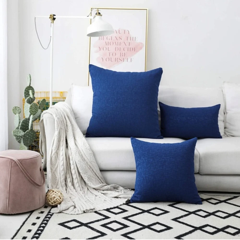 Luxury Home | Boho Chic Navy Blue Textured Flocked Stripe Throw Pillow Covers